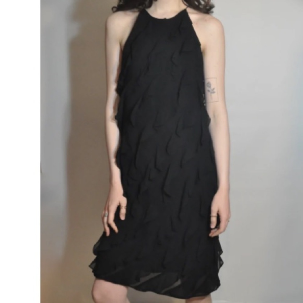 Lauren Ralph Lauren 90s Vintage Little Black Dress Ruffle Dress 1990s Women's​​ - Picture 3 of 10